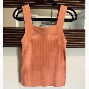 Ann Taylor Coral Orange Ribbed Square Neck Sweater Shell Tank Top XS
